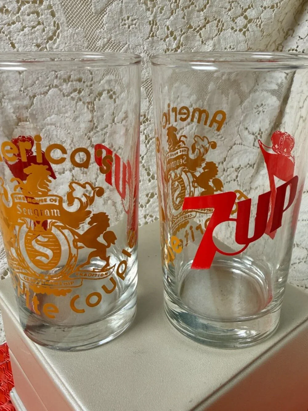 Vintage Seagram's 7 & 7 America's Favorite Couple Highball (4) Glass Set - 10oz